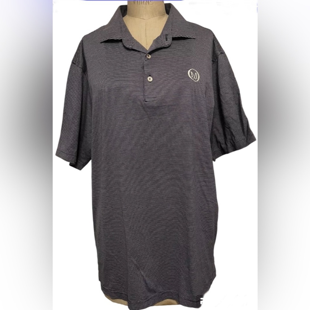 Peter Millar Comfort Golf Polo Short Sleeve Mens Blue White Striped Shirt Sz lrg